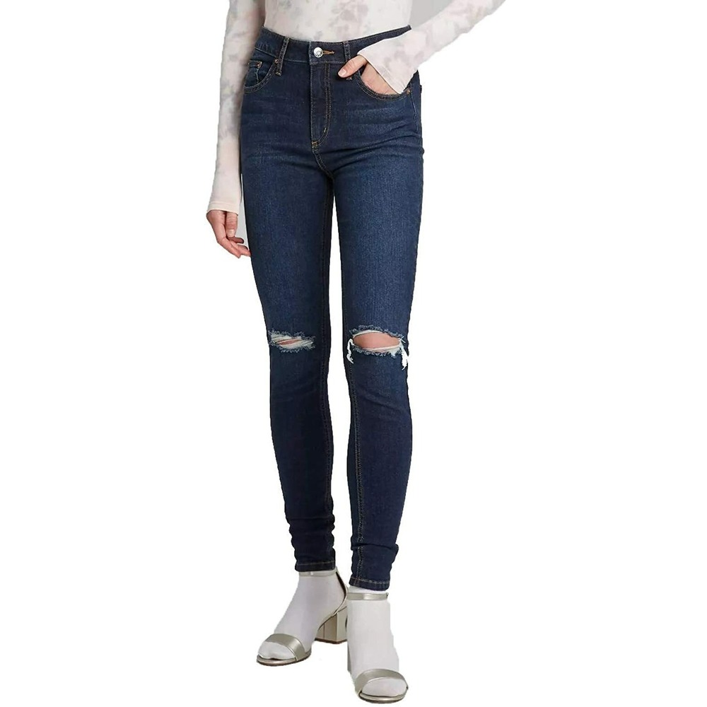 Wild Fable Womens Long Dark Wash High Rise Skinny Distressed Denim Jeans SZ 6S